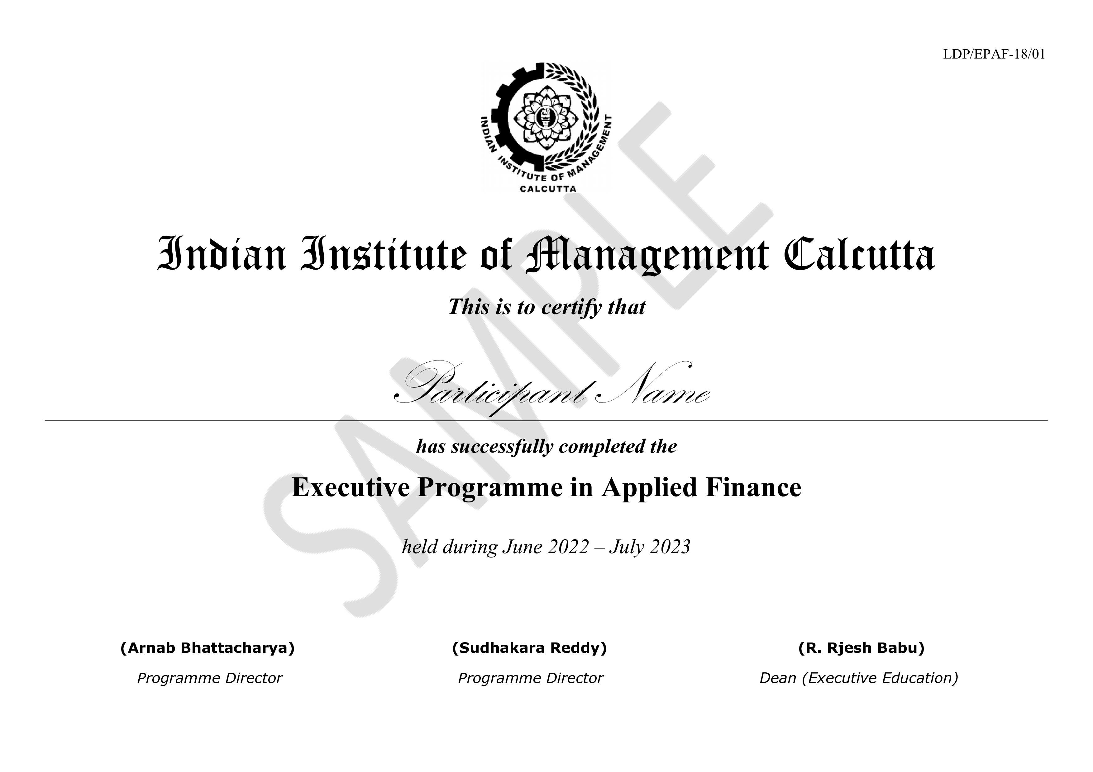 Executive Programme in Applied Finance (EPAF) | IIM Calcutta